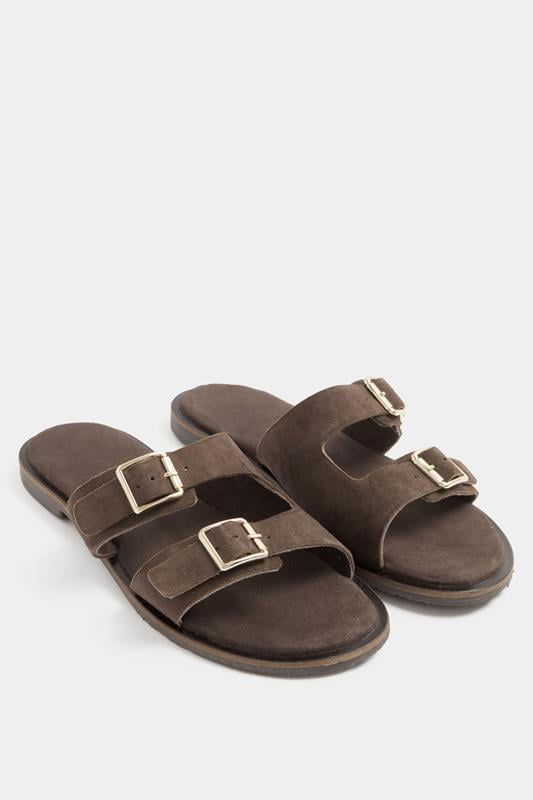 Chocolate Brown Double Buckle Footed Mule In Extra Wide EEE Fit 1