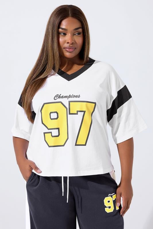 LIMITED COLLECTION Curve White '97' Slogan Varsity T-Shirt