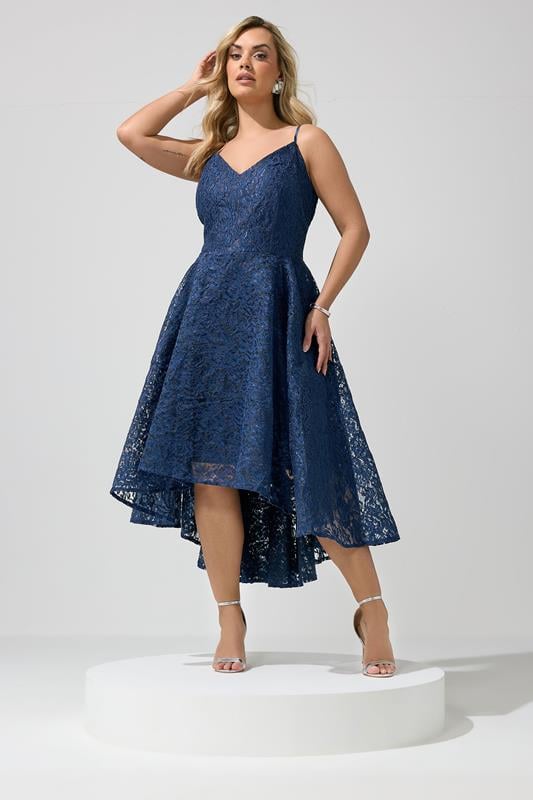  YOURS LONDON Curve Navy Blue Lace Midi Prom Dress