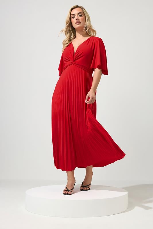  YOURS LONDON Curve Red Knot Pleated Maxi Dress