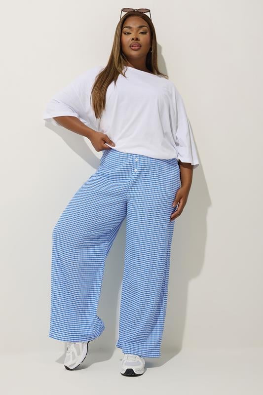 LIMITED COLLECTION Plus Size Gingham Button Front Trousers | Yours Clothing 1