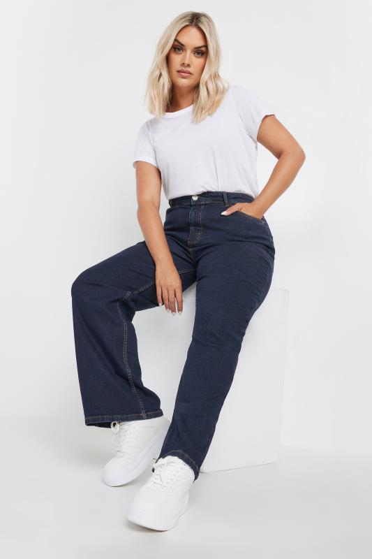 YOURS Plus Size Indigo Blue Wide Leg Denim Jeans | Yours Clothing  2