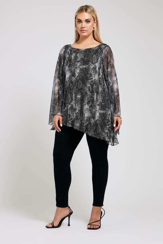 YOURS LONDON Plus Size Grey Snake Print Asymmetrical Blouse | Yours Clothing 2