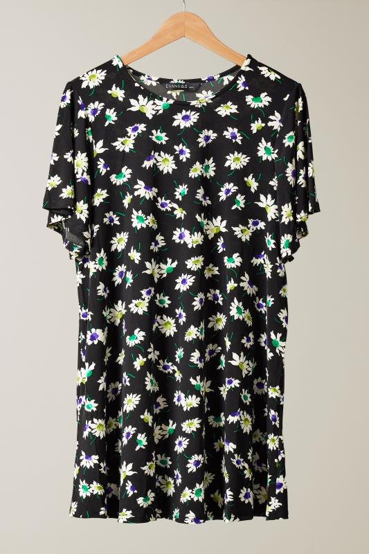 EVANS Plus Size Black Floral Print Angel Sleeve Top | Evans 5