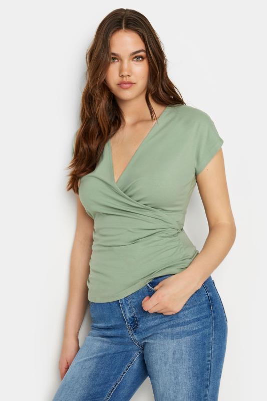 Tall  LTS Tall Sage Green Short Sleeve Wrap Top