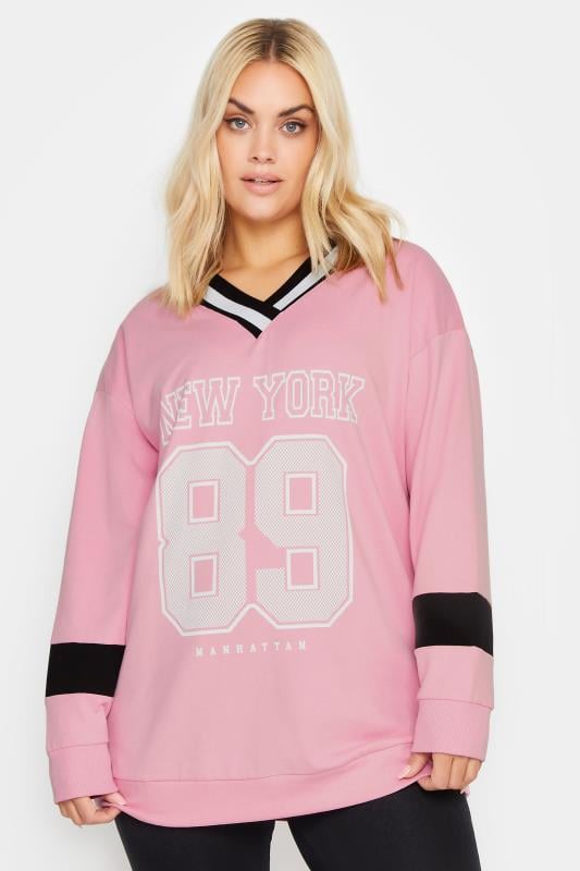 YOURS Plus Size Pink 'New York' Slogan Print Sweatshirt | Yours Clothing 1