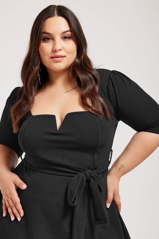 YOURS LONDON Plus Size Black Notch Neck Peplum Top | Yours Clothing 4