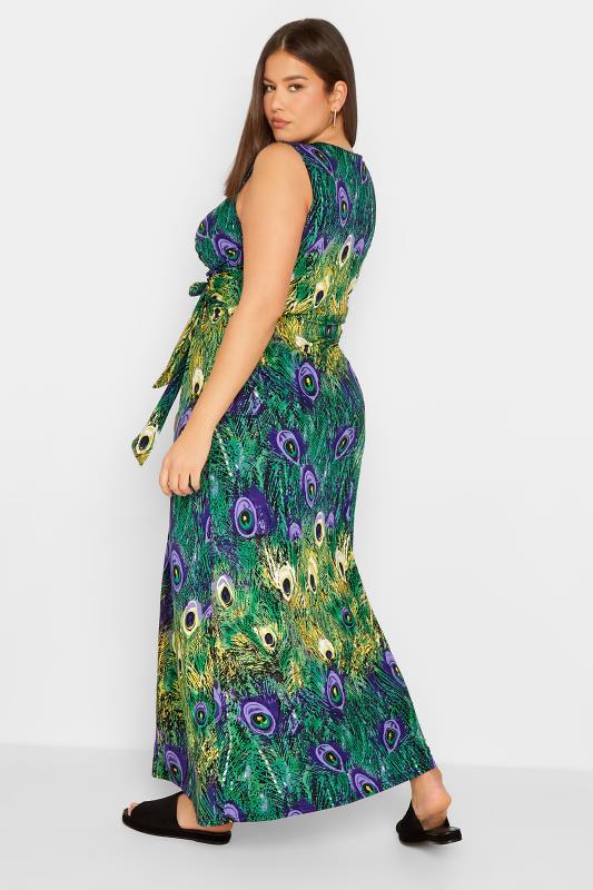 LTS Tall Women's Green Peacock Print V-Neck Knot Front Maxi Dress | Long Tall Sally 3