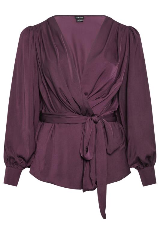 City Chic Purple Satin Wrap Top | Evans