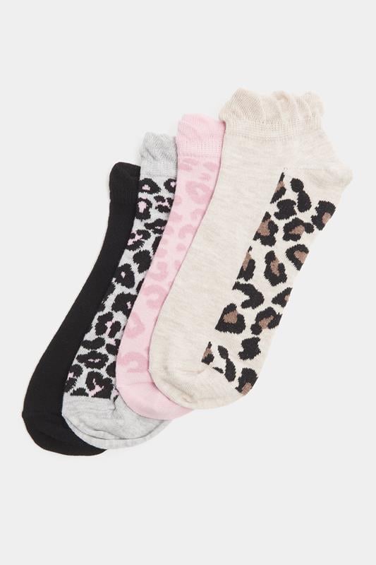 YOURSET 4 PACK Curve Black Animal Print Trainer Liner Socks