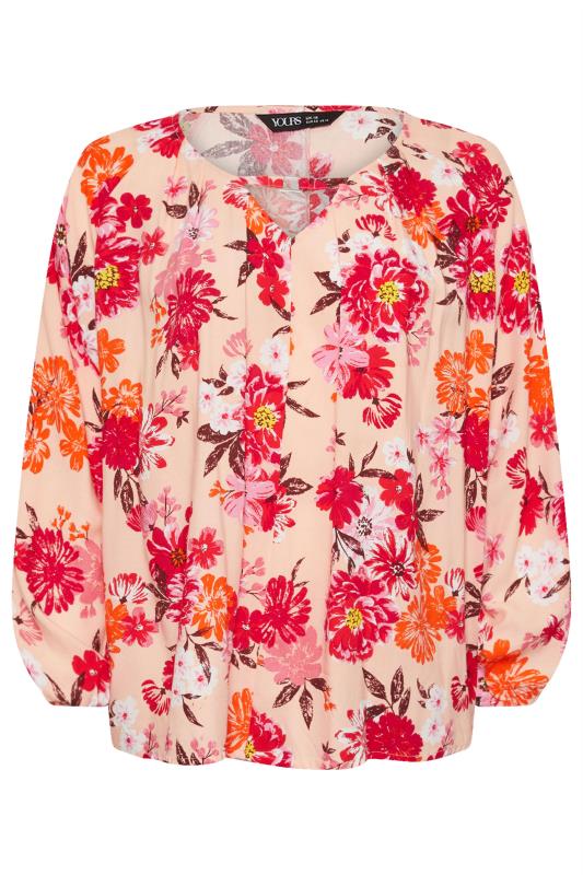 YOURS Plus Size Pink Floral Print Balloon Sleeve Blouse | Yours Clothing  5