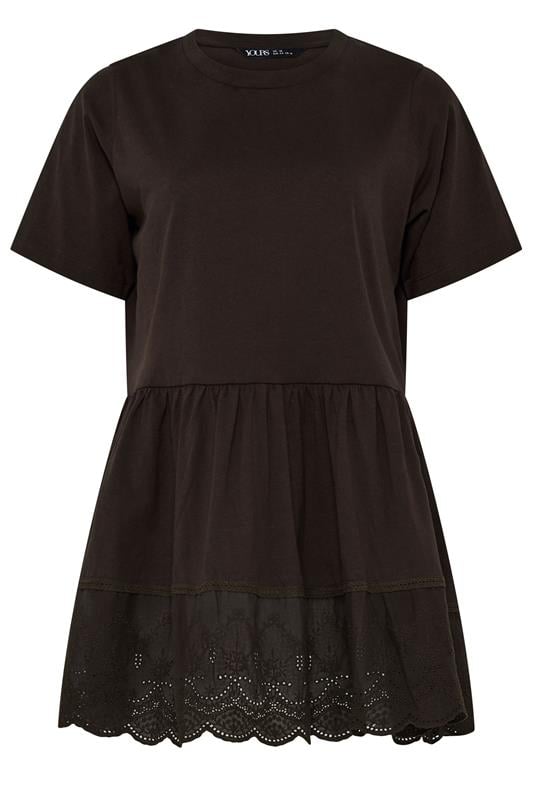 YOURS Plus Size Brown Broderie Anglaise Trim Peplum Top | Yours Clothing 5