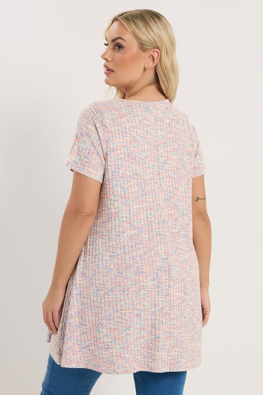 YOURS Plus Size Pink Marl Soft Touch Ribbed Top | Yours Clothing 2
