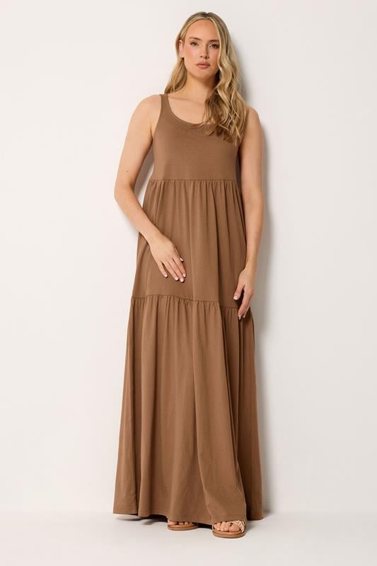 LTS Tall Mocha Brown Tiered Cotton Maxi Dress