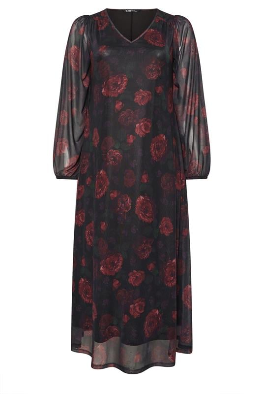 YOURS Plus Size Black Floral Mesh Maxi Dress | Yours Clothing 5