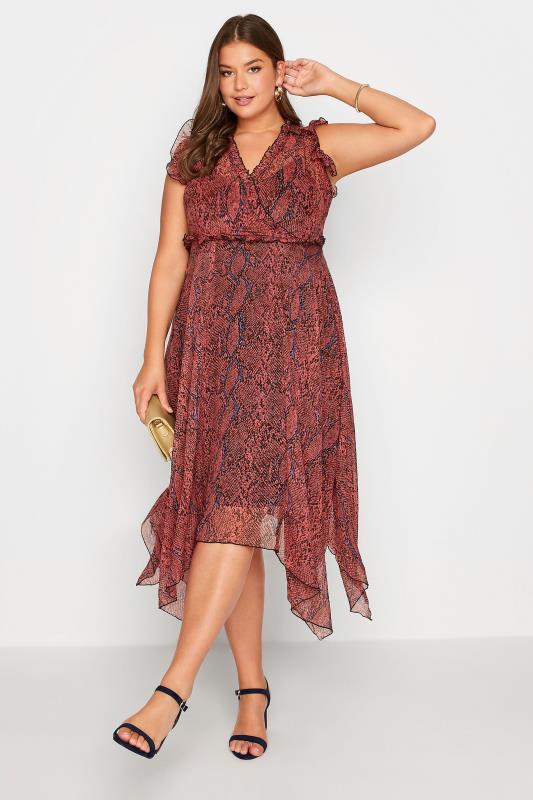 Plus Size Red Animal Print Hanky Hem Dress | Yours Clothing 1