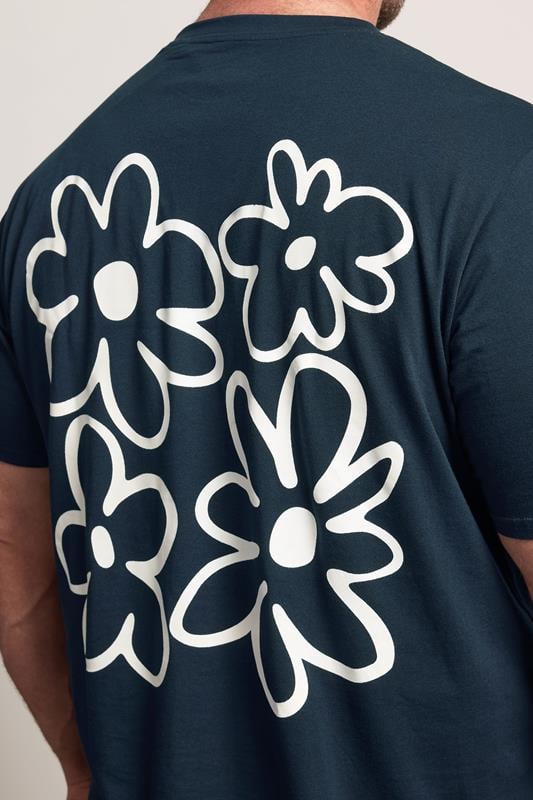 BadRhino Big & Tall Navy Blue Extra Long Flower Graphic T-Shirt | BadRhino 4