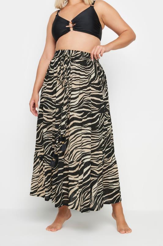 YOURS Plus Size Black Animal Print Tiered Beach Skirt | Yours Clothing 1