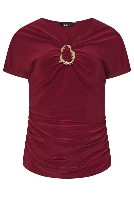 LTS Tall Wine Red Ruched Buckle Top | Long Tall Sally 1