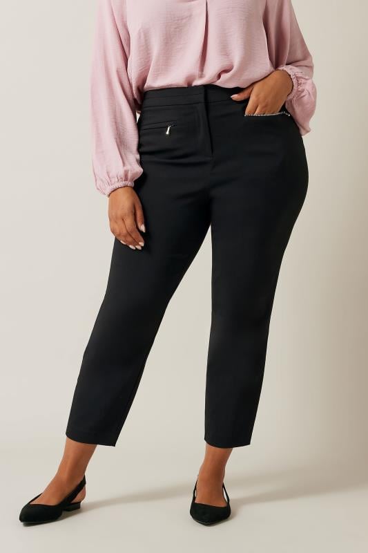 Plus Size  Evans Black Zip Detail Tapered Trouser