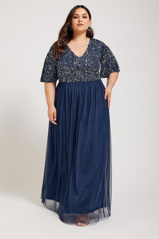 LUXE Plus Size Navy Blue Embellished Maxi Dress | Yours Clothing 4