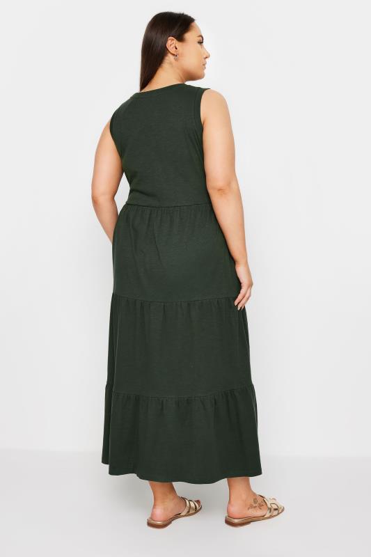 YOURS Plus Size Khaki Green Tiered Midaxi Dress | Yours Clothing 3