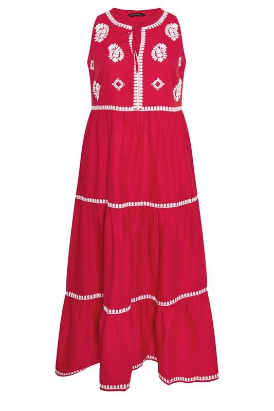  EVANS Curve Red Embellished Cotton Maxi Dress
