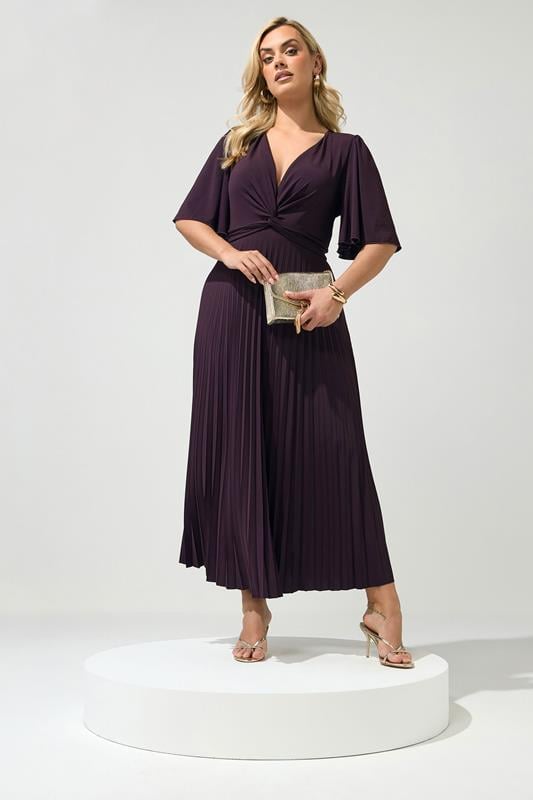  YOURS LONDON Curve Dark Purple Knot Pleated Maxi Dress