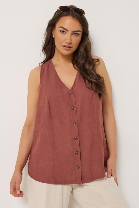 YOURS Curve Rust Orange Linen Waistcoat