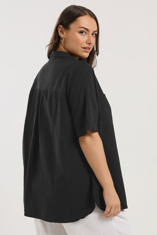YOURS Plus Size Black Relaxed Linen Shirt | Yours Clothing 3