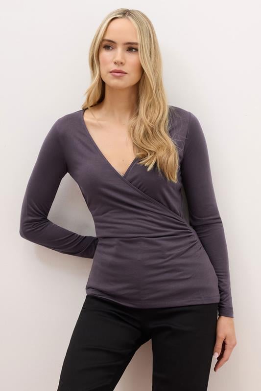 Tall  LTS PREMIUM Tall Purple Long Sleeve Wrap Top