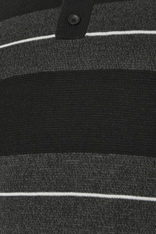 BadRhino Big & Tall Black Stripe Collared Knitted Polo | BadRhino 8