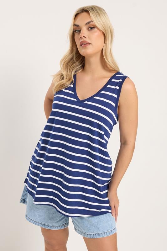  YOURS Curve Navy Blue Stripe Vest Top