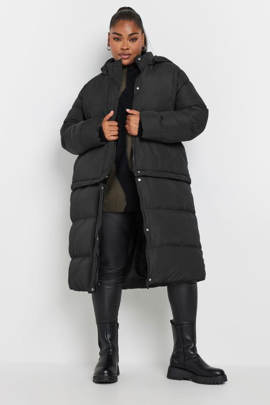 YOURS Curve Black 5-In-1 Padded Longline Puffer Coat | Yours Clothing 1