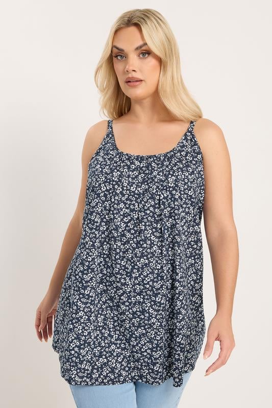 YOURS Curve Navy Blue Ditsy Floral Vest Top