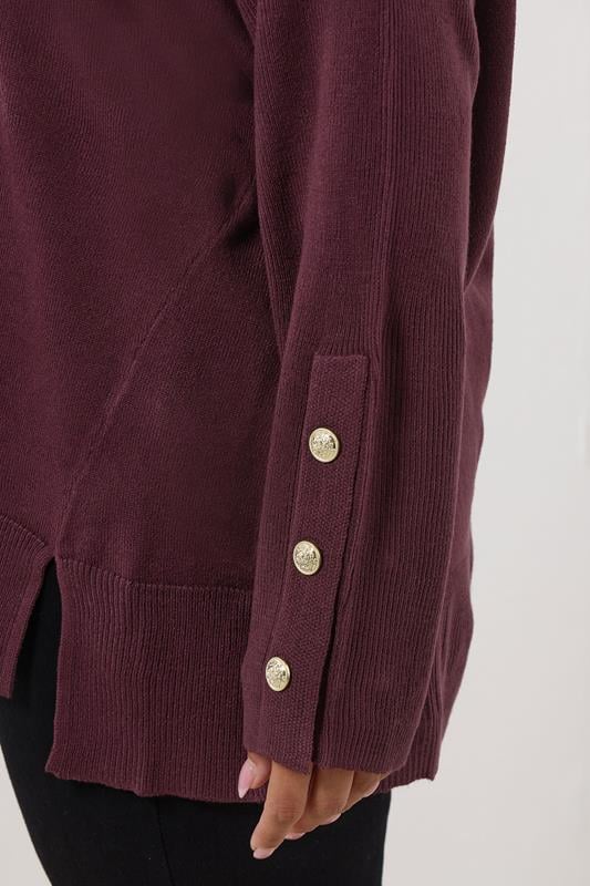 YOURS Plus Size Purple Button V-Neck Jumper | Yours Clothing 4