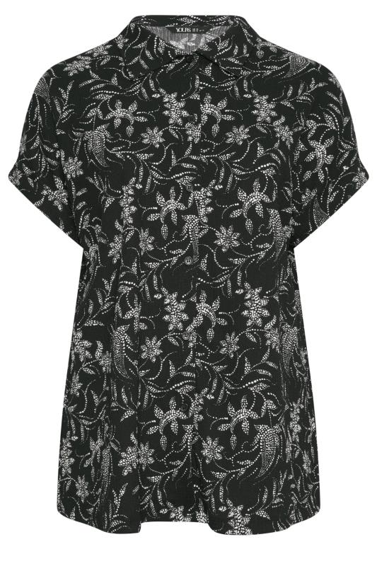 YOURS Plus Size Black Leaf Print Short Sleeve Shirt | Yours Clothing 5