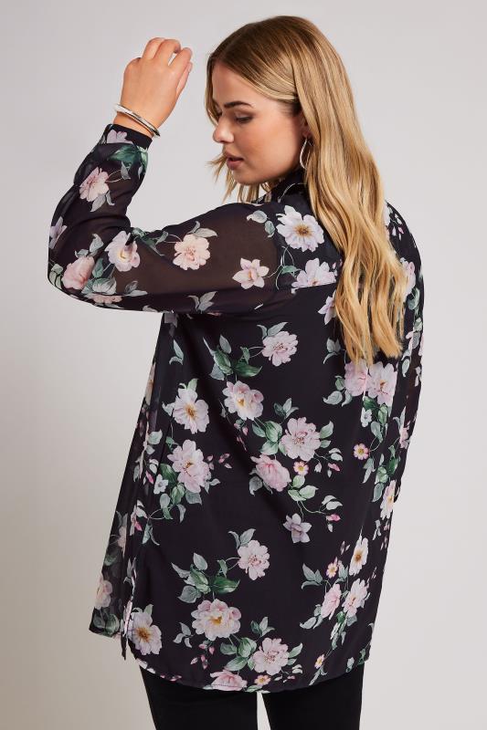 YOURS LONDON Plus Size Black Floral Mesh Longline Shirt | Yours Clothing 3