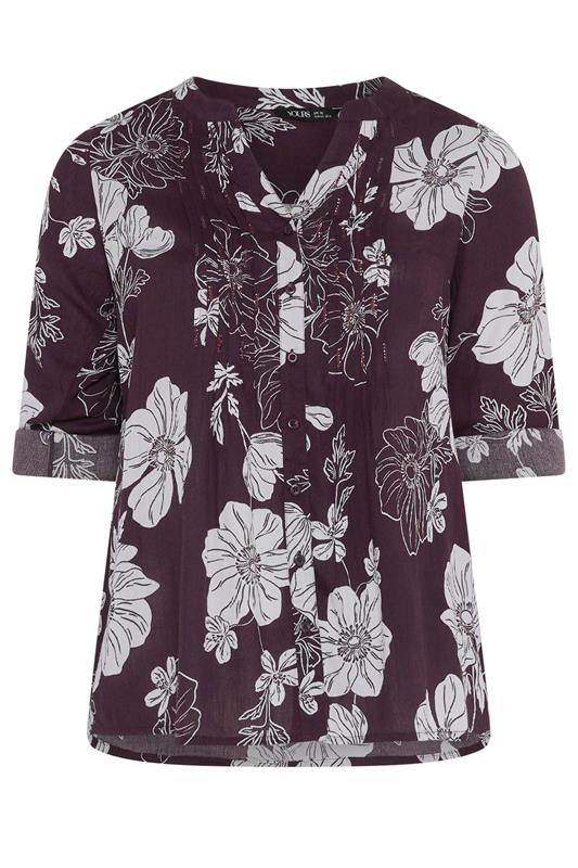 YOURS Plus Size Purple Floral Pintuck Top | Yours Clothing 5
