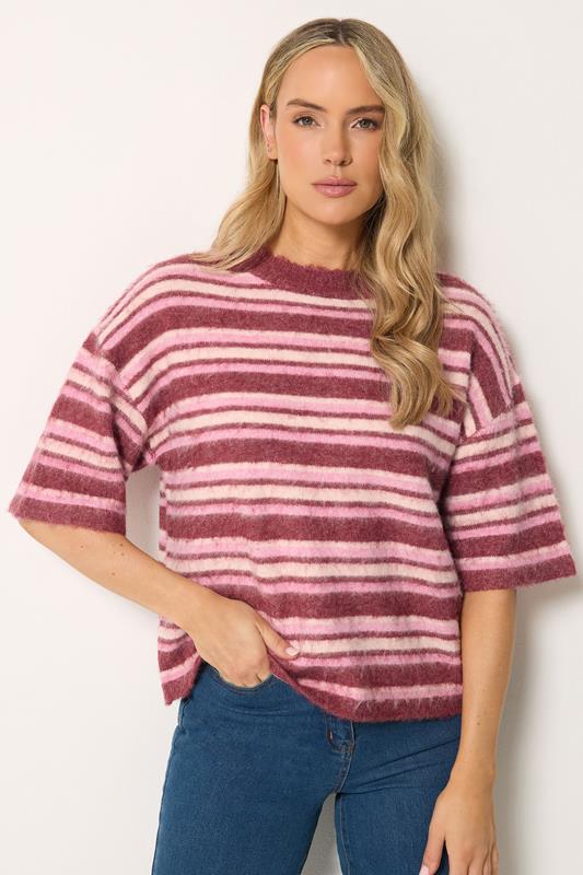 LTS Tall Women's Pink Stripe Fluffy Knit Jumper | Long Tall Sally 1
