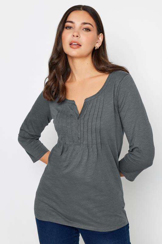 LTS Tall Womens Charcoal Grey Henley Top | Long Tall Sally  1