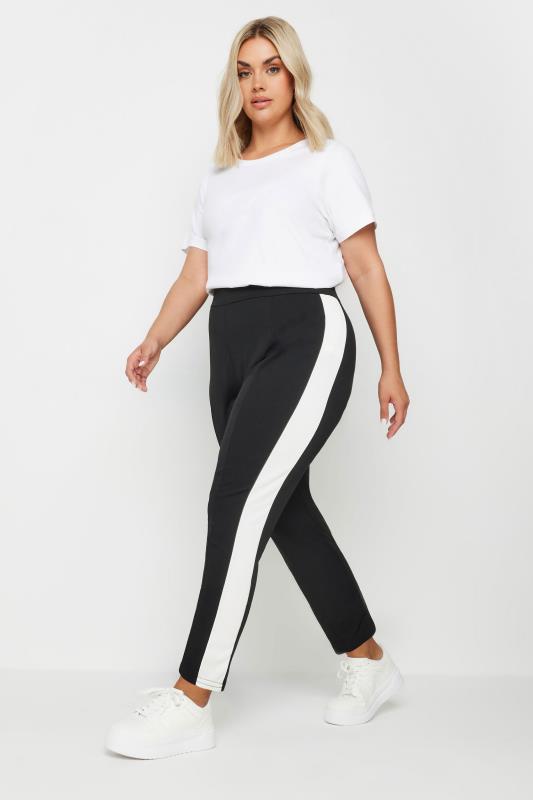 YOURS Plus Size Black Side Stripe Tapered Trousers | Yours Clothing 2