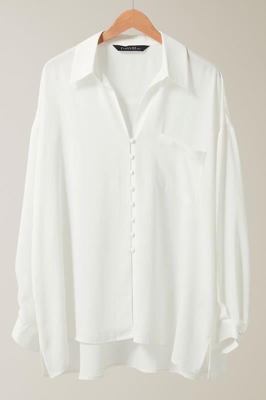 EVANS Plus Size White Dipped Hem Oversized Shirt | Evans 5