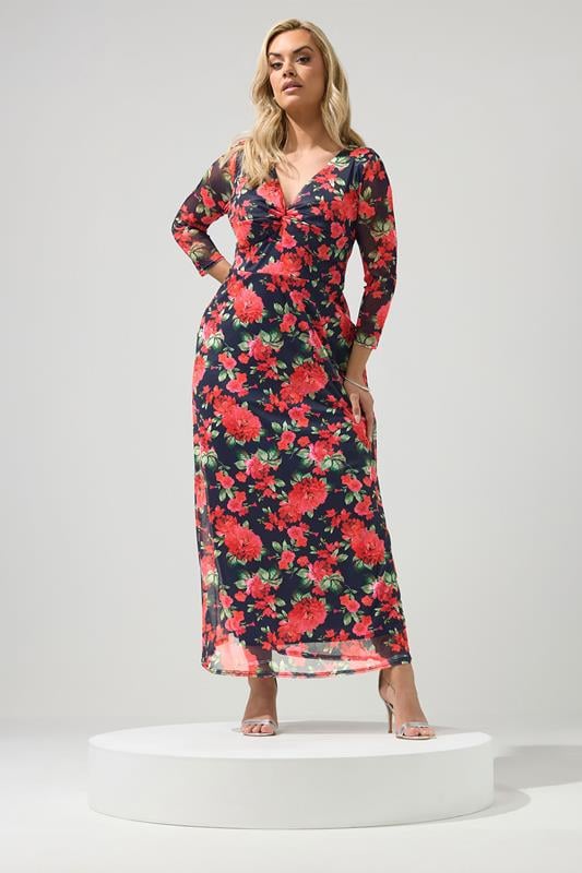  YOURS LONDON Curve Navy Blue Floral Knot Dress