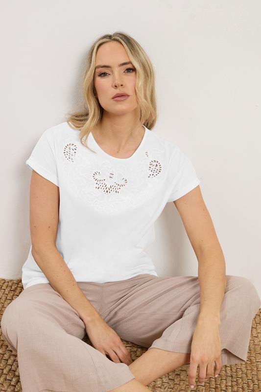 LTS Tall White Embroidered Cotton Short Sleeve T-Shirt