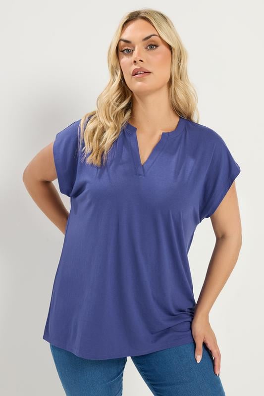  YOURS Curve Purple Notch Neck T-Shirt