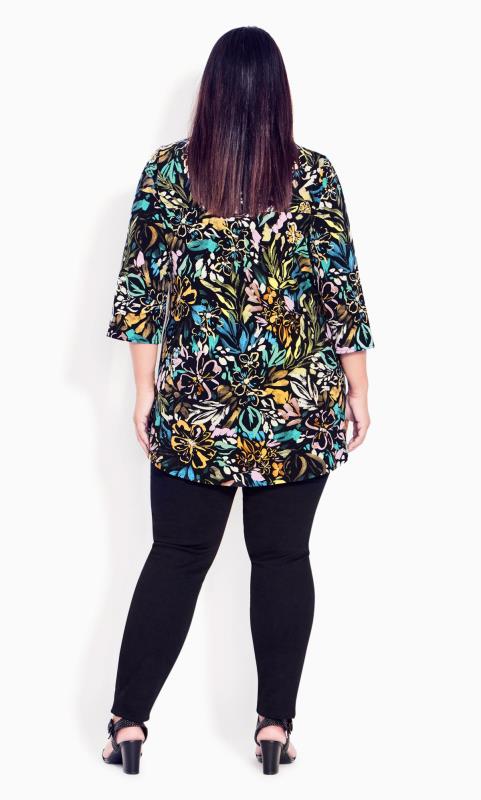 Evans Black Abstract Zip Front Blouse 4