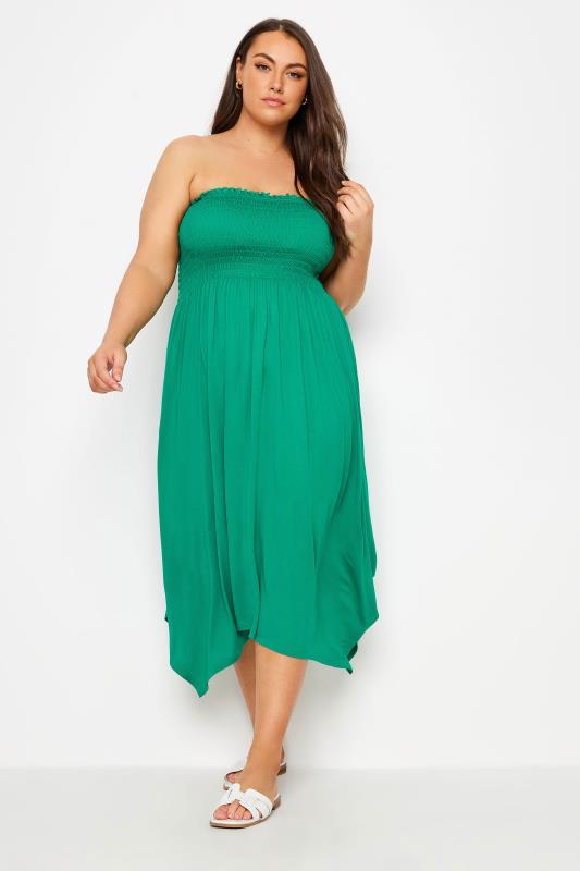 YOURS Plus Size Green Shirred Bandeau Midi Dress | Yours Clothing 3