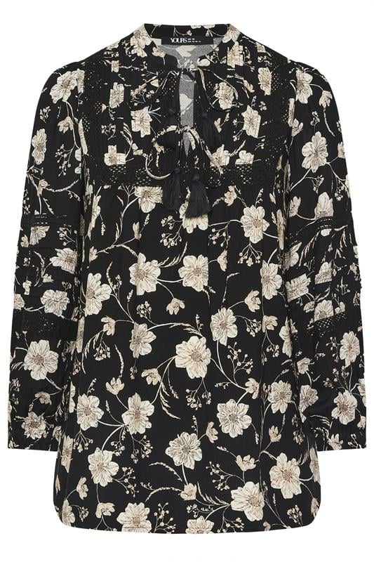 YOURS Plus Size Black Floral Crochet Trim Blouse | Yours Clothing 6