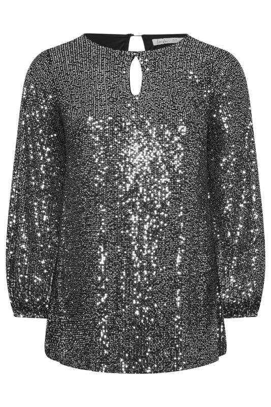 YOURS LONDON Plus Size Silver Sequin Keyhole Top | Yours Clothing 5